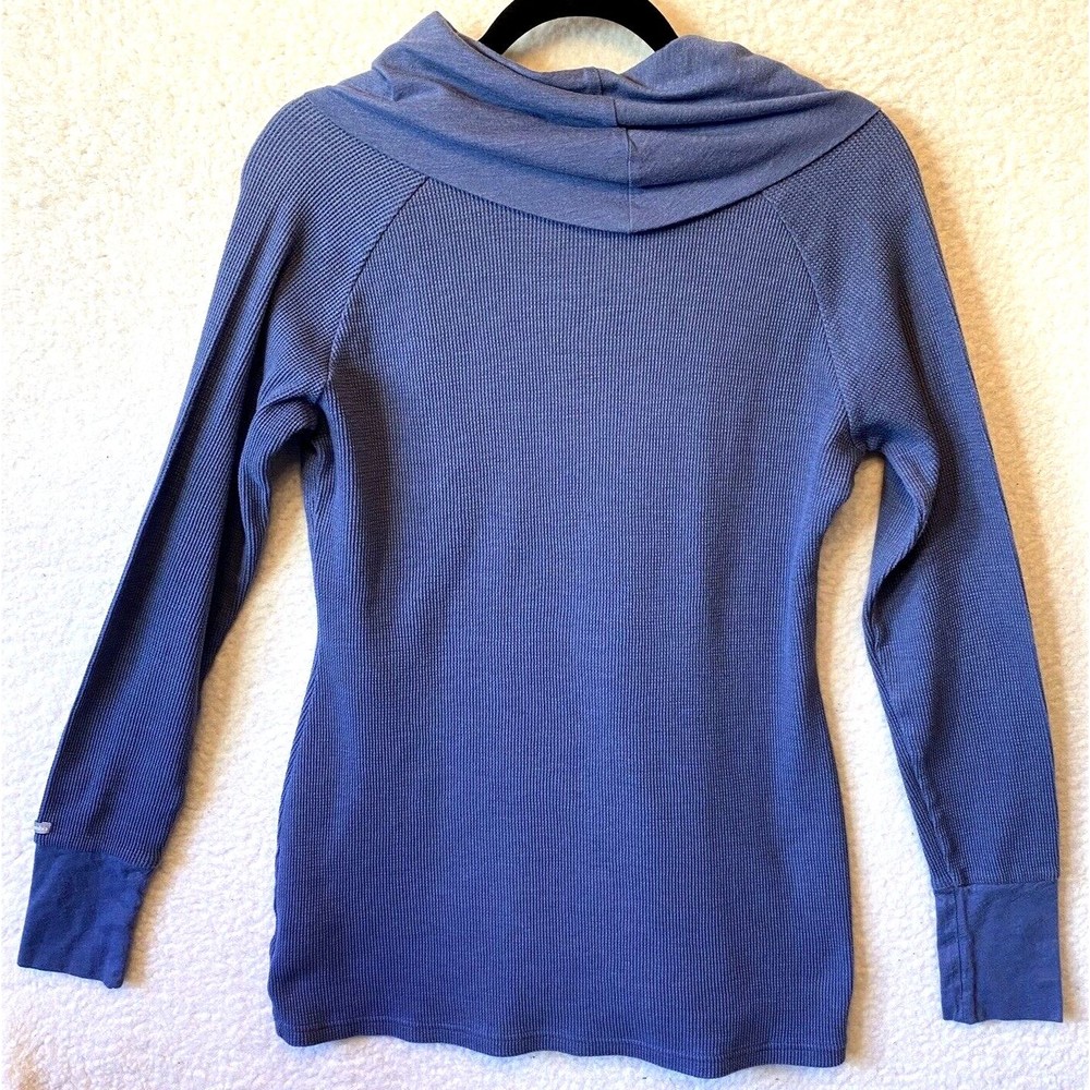 Columbia Women's Sz Medium Blue Cotton Blend Cowl NeckTunic Shirt Waffle Thermal - Picture 2 of 8